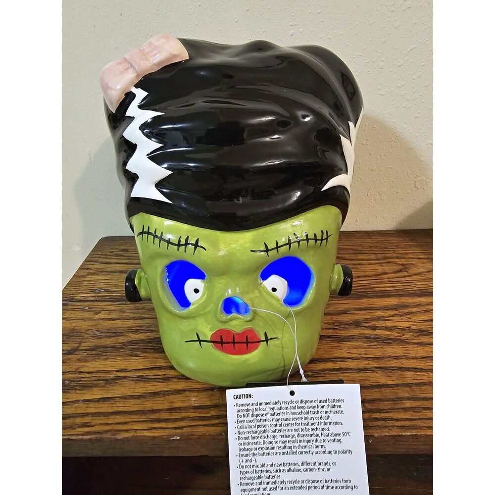 Spooky Hollow LED Lighted Frankenstein Head Ceramic Halloween Decor